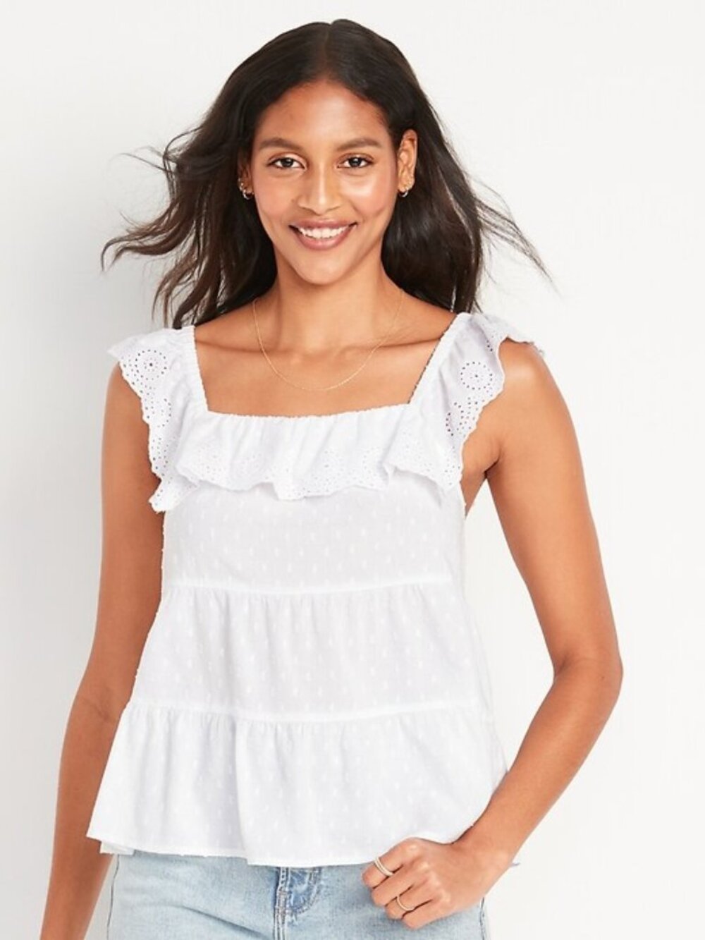 Old Navy Sleeveless Ruffled Tiered Embroidered Clip-Dot Swing Blouse (2X)
